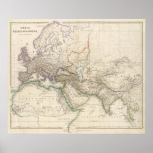 Poster África, Europa e o atlas ocidental de Ásia traç