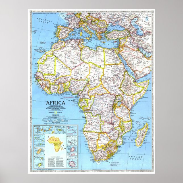 Poster "África: MAPA dos Países Detalhados de 1990... (Frente)
