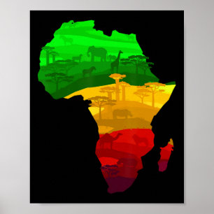 Poster África Mapa Verde Amarelo Vermelho Orgulho African