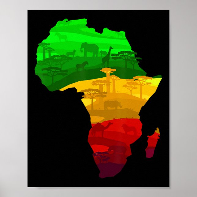 Poster África Mapa Verde Amarelo Vermelho Orgulho African (Frente)