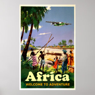 Poster África, tribo africana olhando para o avião que 