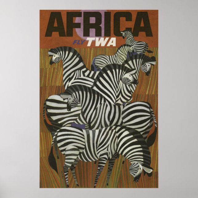 Poster África Viagens vintage Zebra Safari (Frente)