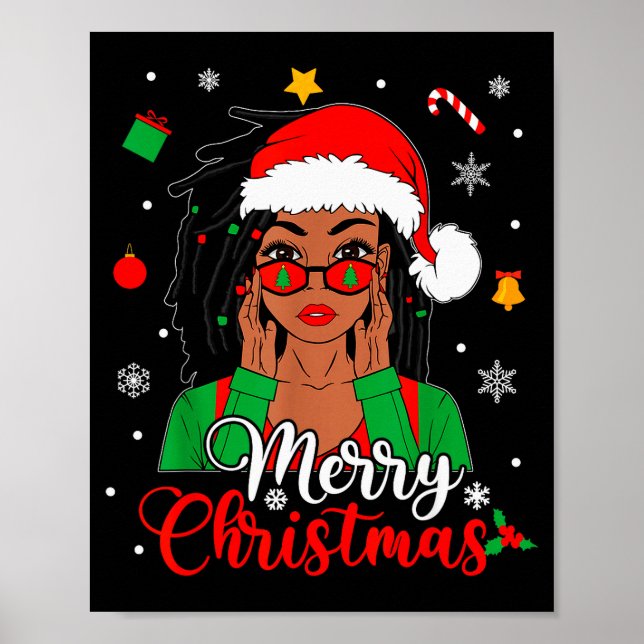 Poster African American Black Woman Loc'd Girl Merry Chri (Frente)