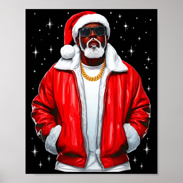 Poster African American Santa Christmas Pajamas Cool Blac (Frente)