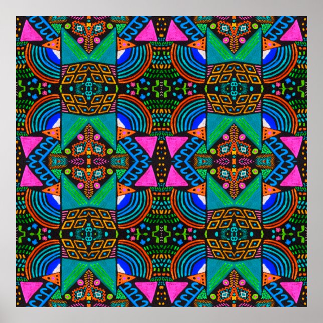 Poster African art drawing. Seamless aztec pattern. Chero (Frente)