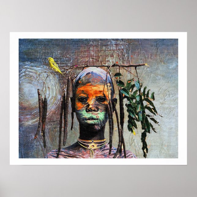Poster African Bird Boy - Afrocêntrica Watercolor (Frente)