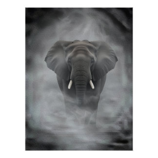 Pôster African Elephant in Misty Fog Serene Impasto