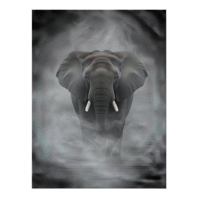 Pôster African Elephant in Misty Fog Serene Impasto (Frente)