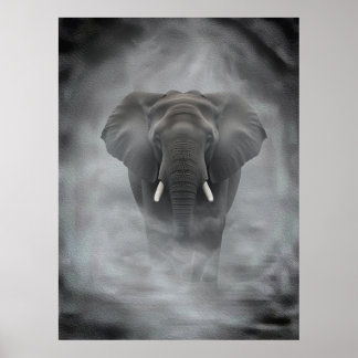 Poster African Elephant in Misty Fog Serene Impasto