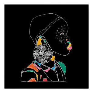 Pôster African Girl Line Art Colorir
