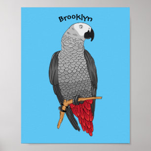 Poster African grey parrot cartoon illustration