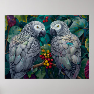 Poster African Grey Parrots Persimmon-Berry Duet