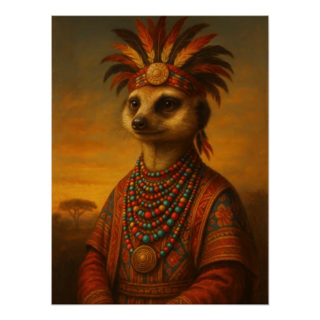 Pôster African Meerkat Tribal Chief | Savannah Portrait (Frente)