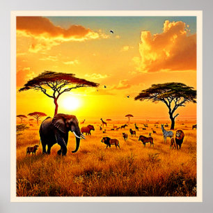 Poster African Sunset Safari Majestade Design