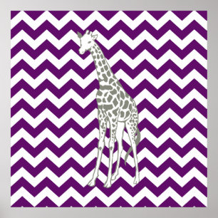 Pôster African Violet Safari Chevron com Pop Art Giraffe
