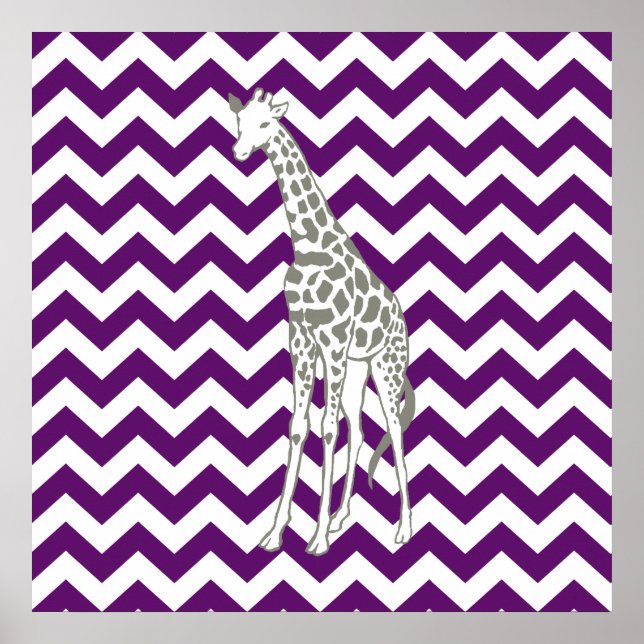 Pôster African Violet Safari Chevron com Pop Art Giraffe (Frente)