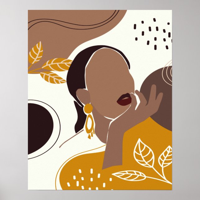 Poster Afro-Americana Art, Leaf Girl Impressão, Negra (Frente)
