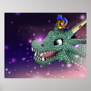 Pôster Afro-americano Boy and Dragon