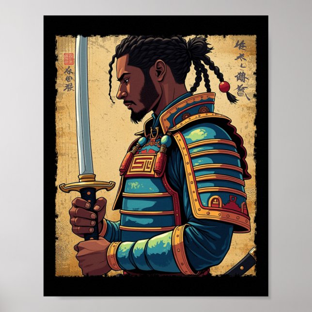 Poster Afro-Americano Bushido Warr, Samurai Vintage (Frente)