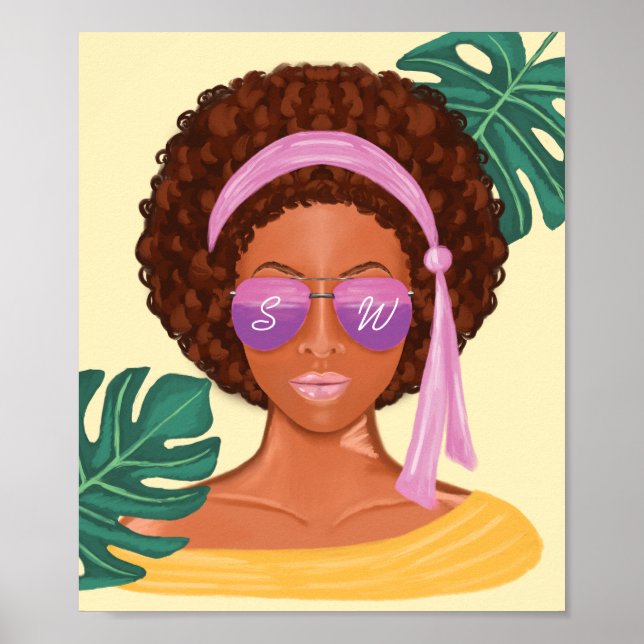 Poster Afro-Americano de Bela Praia Retro Tropical (Frente)