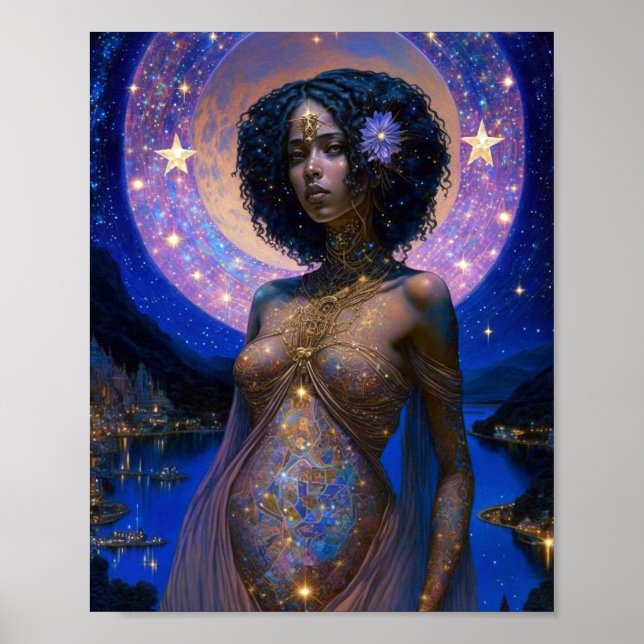 Poster Afro-americano Deusa Negra Rainha Fantasia Art P (Frente)