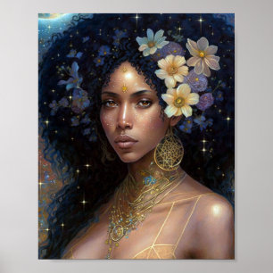 Poster Afro-americano Deusa Negra Rainha Fantasia Art P