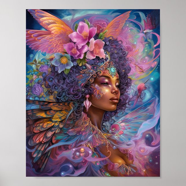 Poster Afro-americano Deusa Negra Rainha Fantasia Art P (Frente)