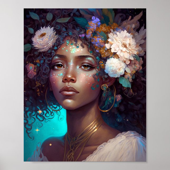 Poster Afro-americano Deusa Negra Rainha Fantasia Art P (Frente)