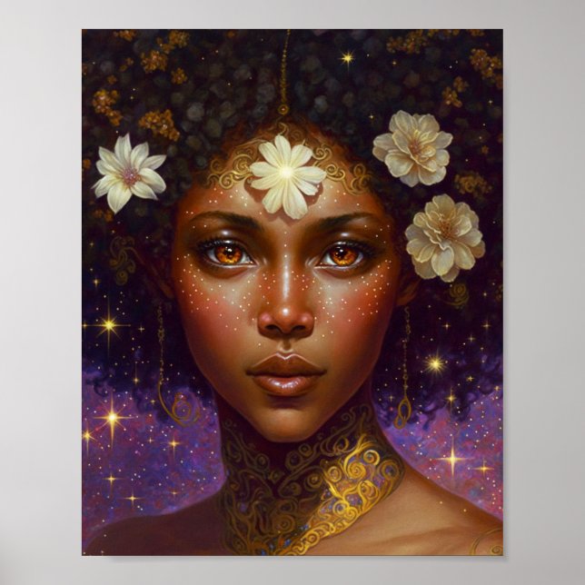 Poster Afro-americano Deusa Negra Rainha Fantasia Art P (Frente)