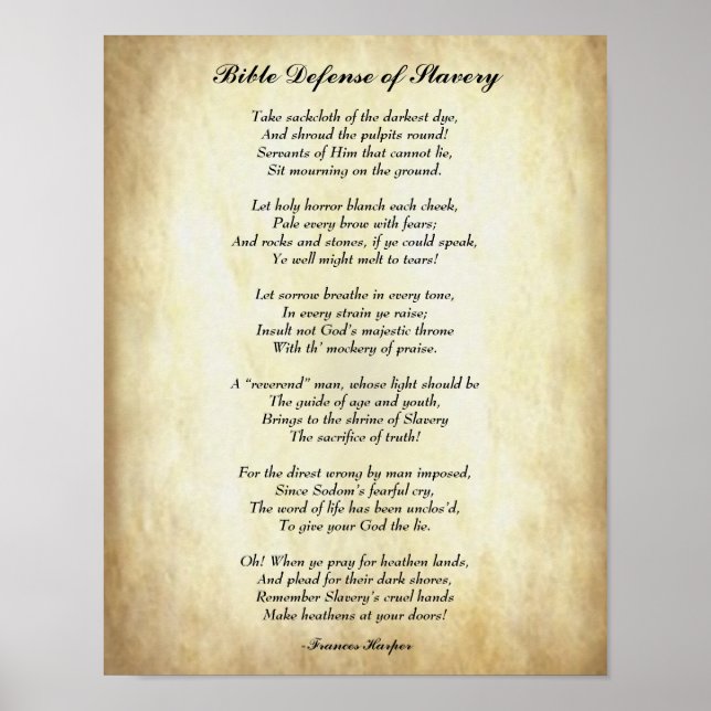 Poster Afro-americano Poem Bíblia Defesa da Escravidão (Frente)