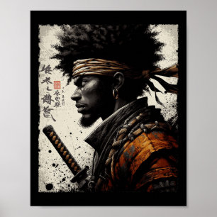 Poster Afro-Americano Samurai Vintage African Bushido War