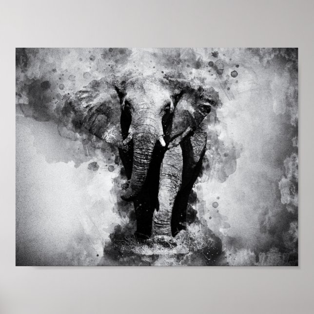 Poster Afro-Elefante Preto-e-Branco (Frente)
