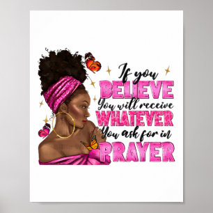 Poster Afro Mulher Puff Bun E Religião Fé Oração Junho