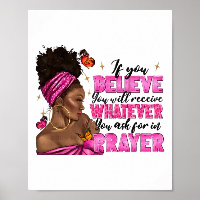 Poster Afro Mulher Puff Bun E Religião Fé Oração Junho (Frente)