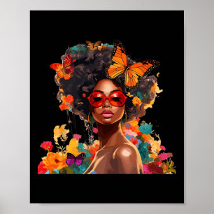 Poster Afro Mulheres Flores Borboleta Latina América Afri