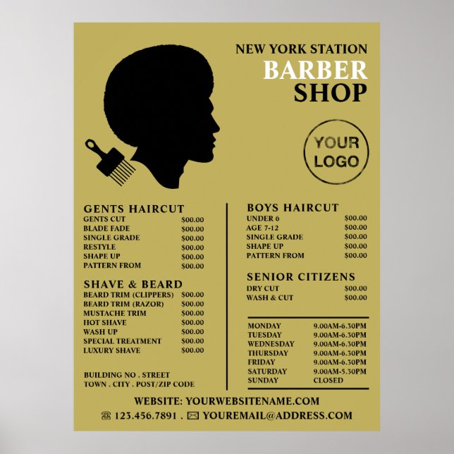 Poster Afro Style, Lista de Barbeiros Masculinos (Frente)