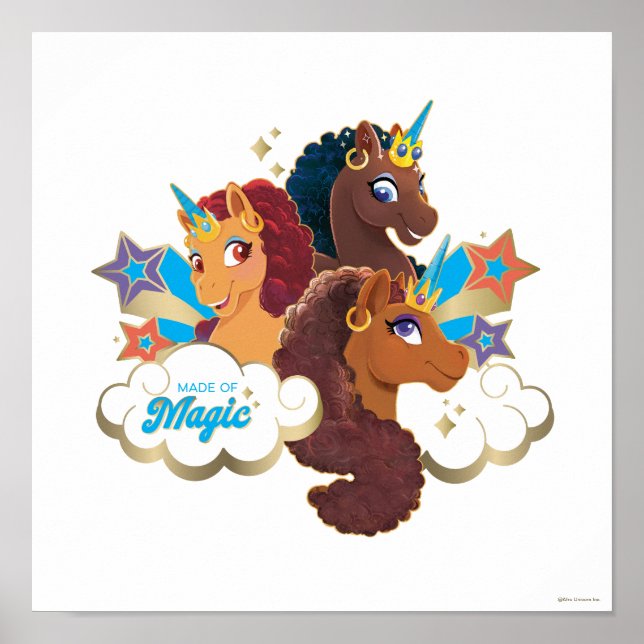 Poster Afro Unicorn "Made of Magic" Trio Design (Frente)