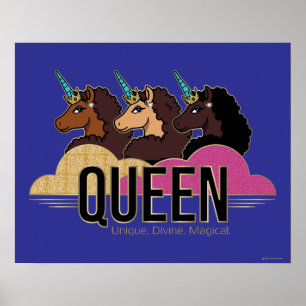 Poster Afro Unicorn Queen Trio Design