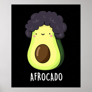 Poster Afrocado Engraçado Avocado com Afro Pun Dark BG
