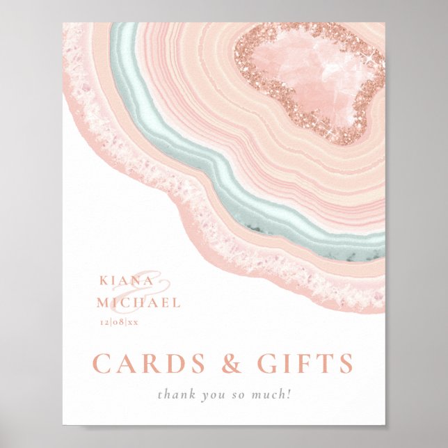 Poster Agate Geode Glitter Cards & Gifts Rosa Dourado ID6 (Frente)