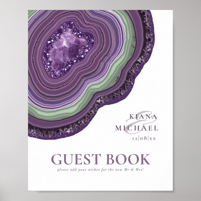 Poster Agate Geode Glitter Guest Book Violet ID647 (Frente)