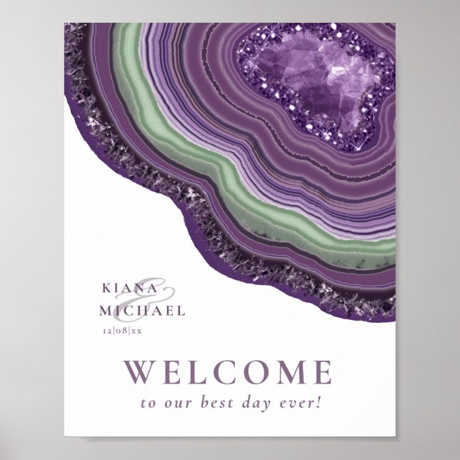 Poster Agate Geode Glitter Wedding Welcome Violet ID647 (Frente)
