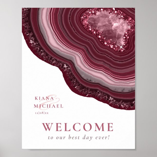 Poster Agate Geode Glitter Welcome Burgundy ID647 (Frente)