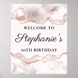 Poster Agato branco Dourado com Rosa brilhante 50º aniver