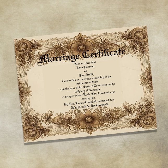 Poster Aged Sepia Vintage  Marriage Certificate (Criador carregado)