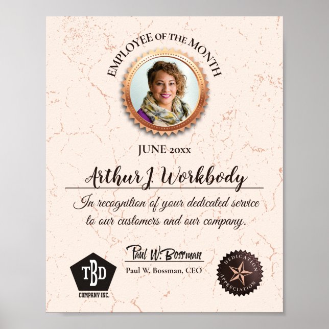 Poster Aged stone employee photo recognition certificate (Frente)