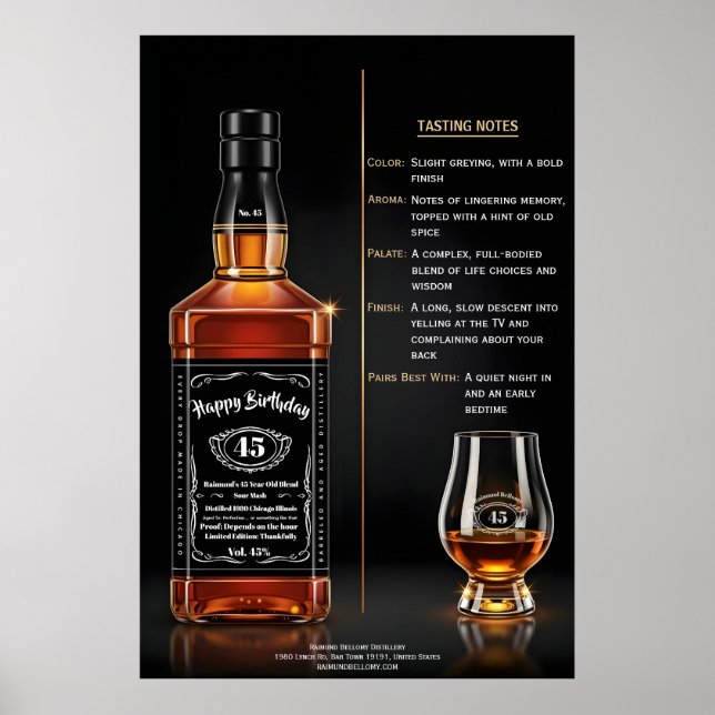 Poster Aged to Perfection Whiskey Bottle Custom Birthday (Frente)