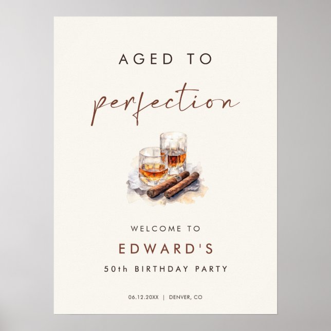 Poster Aged to Perfection Whisky & Cigar Birthday Welcome (Frente)