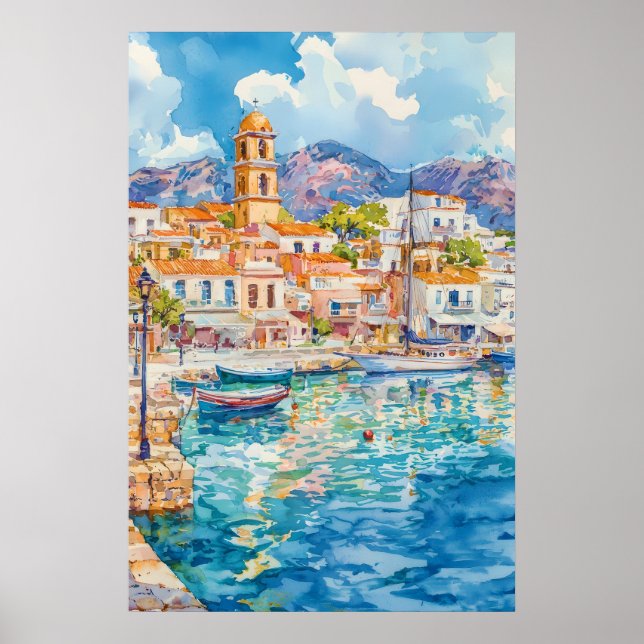 Poster Agios Nikolaos Watercolor Vintage Travel National (Frente)