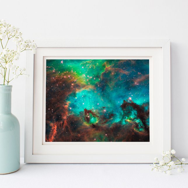 Poster Aglomerado Estelar Aqua Verde Celestial 10x8 (Aqua Green Star Cluster Celestial 10x8 Poster)